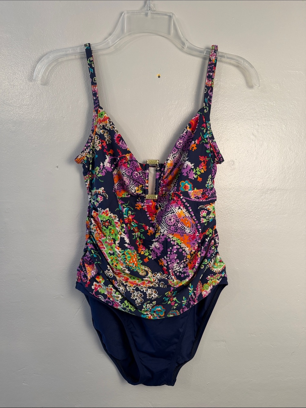 Lauren Ralph Lauren Navy One-Piece with Multicolor Paisley Print size 12